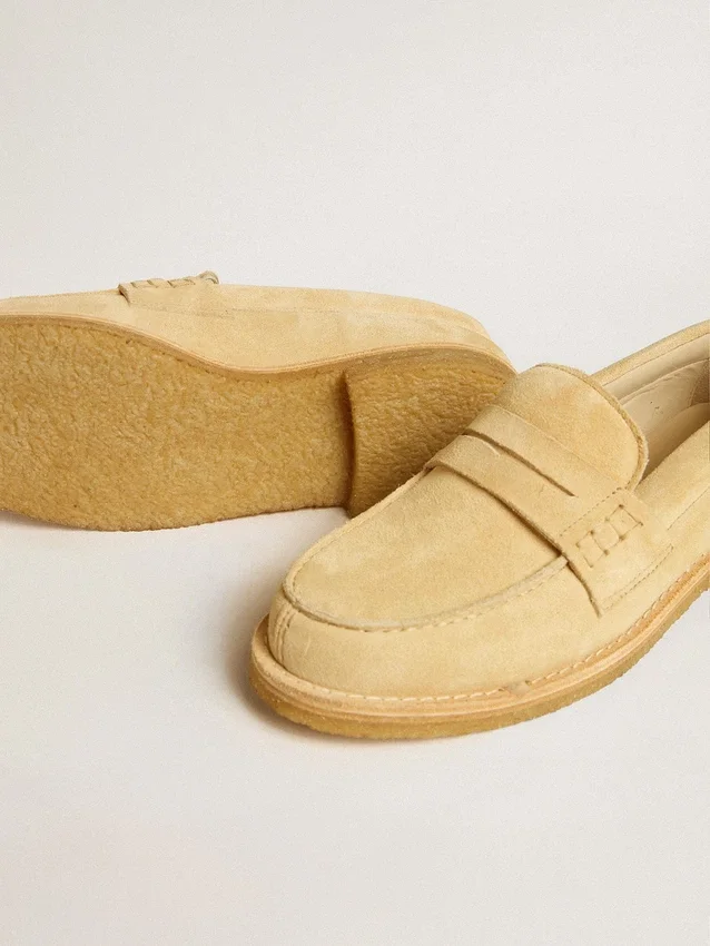 Mocassino Jerry in pelle scamosciata cerata color ecru