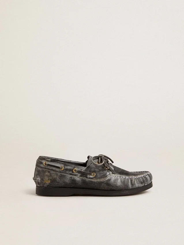 Mocassino Young Cruise in pelle nera invecchiata