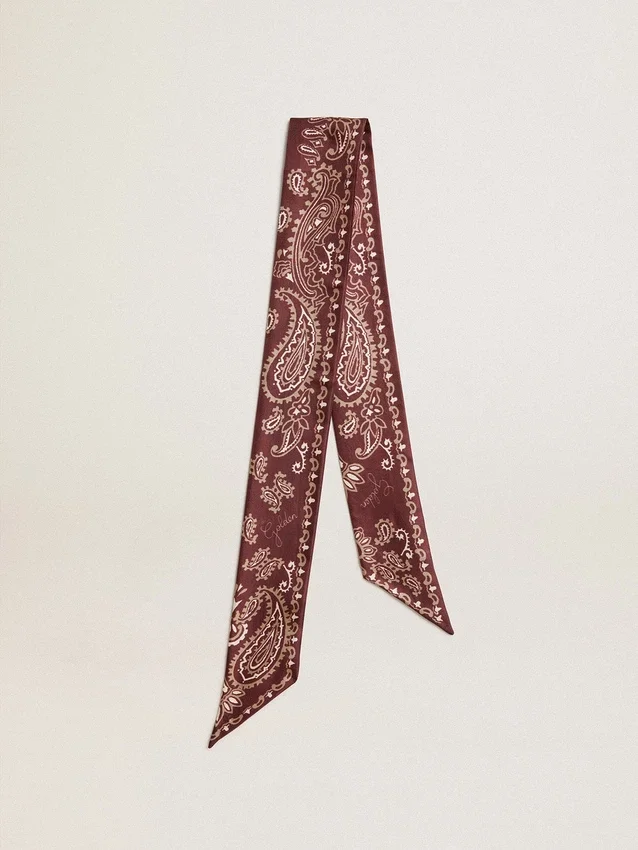 Nastro in twill di seta bordeaux con motivo paisley