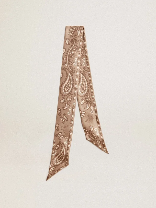 Nastro in twill di seta grigio tortora con motivo paisley