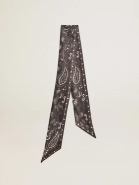 Nastro in twill di seta nero con motivo paisley