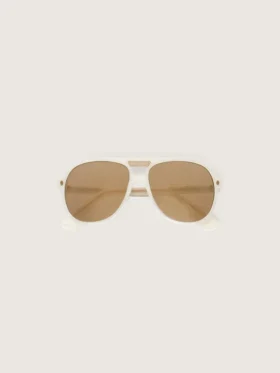 Occhiali da sole aviator Charlie con montatura bianco perla e lenti dorate