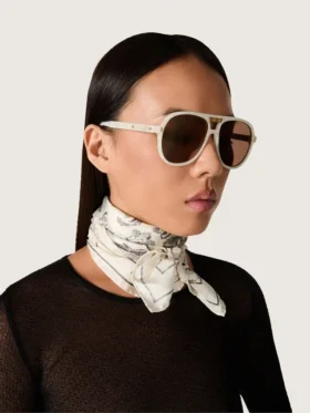 Occhiali da sole aviator Charlie con montatura bianco perla e lenti dorate