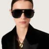 Occhiali da sole in stile Aviator con montatura e lenti nere