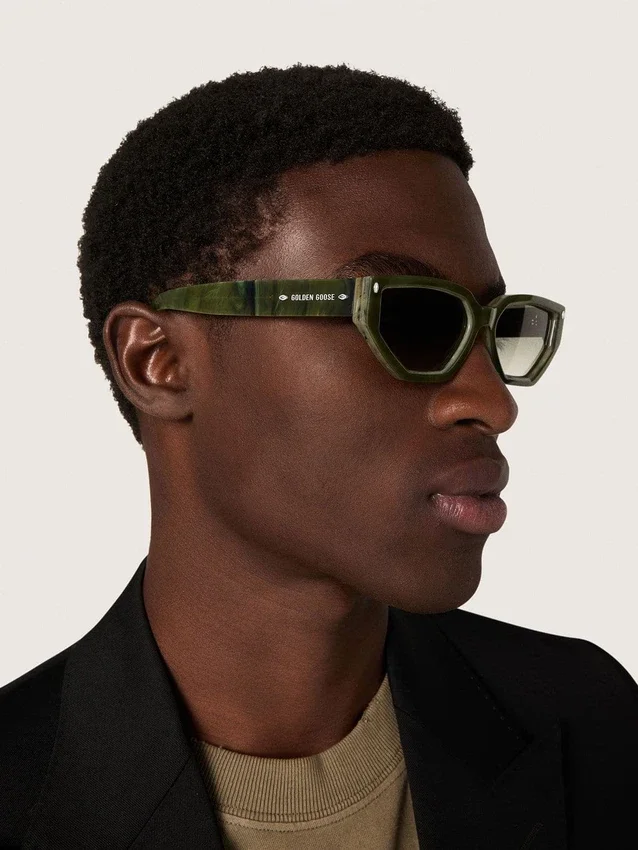 Occhiali da sole rettangolari Jamie con montatura effetto marmo verde