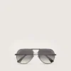 Occhiali da sole stile aviatore con montatura color metallo e lenti grigie
