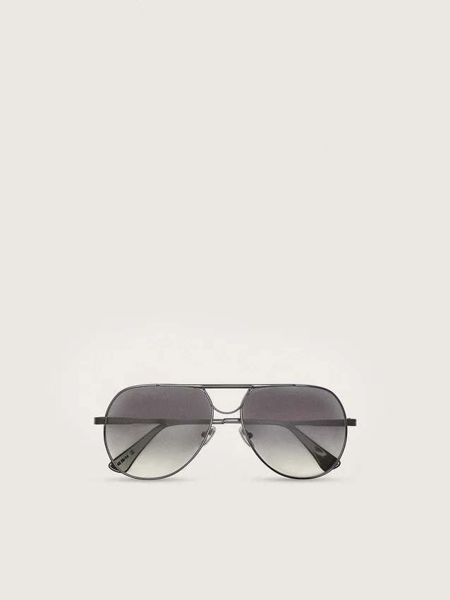 Occhiali da sole stile aviatore con montatura color metallo e lenti grigie