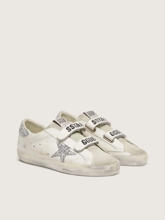 Old School da donna con stella glitterata argento e linguetta in pelle scamosciata grigio ghiaccio