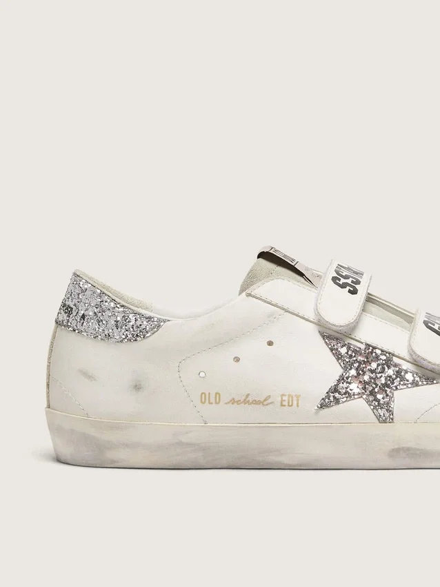 Old School da donna con stella glitterata argento e linguetta in pelle scamosciata grigio ghiaccio