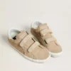 Old School da donna in pelle scamosciata beige con linguetta sul tallone in pelle bianca