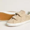Old School da donna in pelle scamosciata beige con linguetta sul tallone in pelle bianca