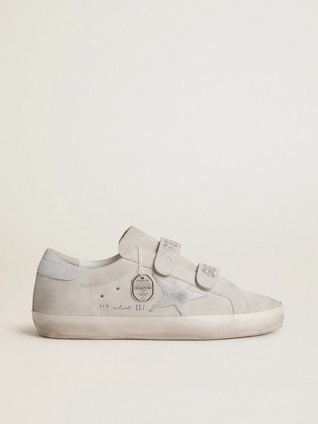 Old School da donna in pelle scamosciata grigio chiaro con stella in pelle con micro-glitter