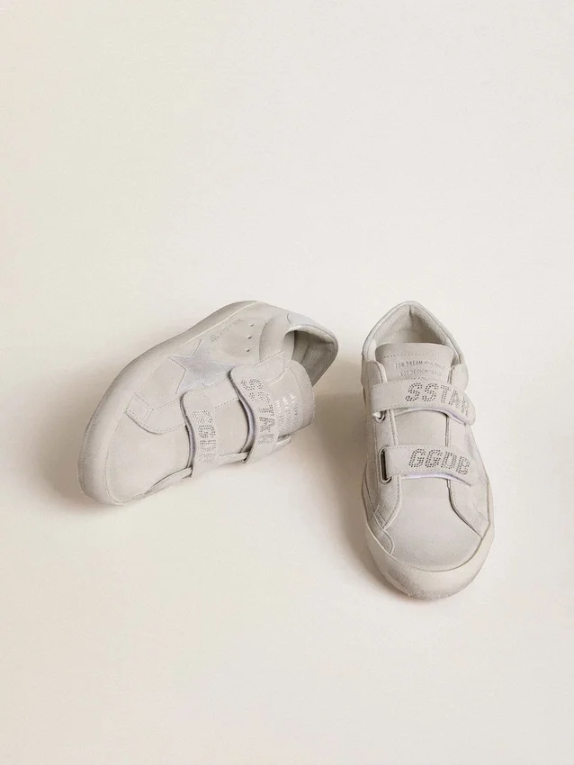 Old School da donna in pelle scamosciata grigio chiaro con stella in pelle con micro-glitter