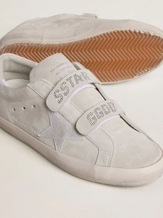 Old School da donna in pelle scamosciata grigio chiaro con stella in pelle con micro-glitter