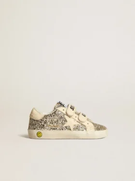 Old School Junior in glitter platino con stella in pelle e linguetta sul tallone