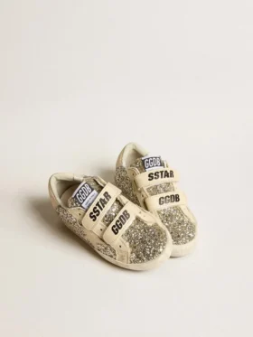 Old School Junior in glitter platino con stella in pelle e linguetta sul tallone