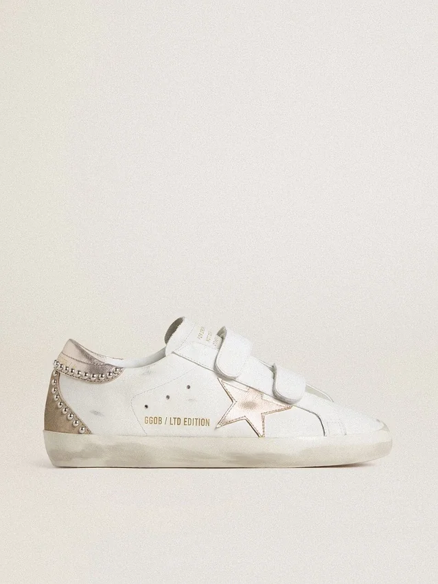 Old School LTD da donna con stella in pelle metallizzata oro rosa e linguetta sul tallone