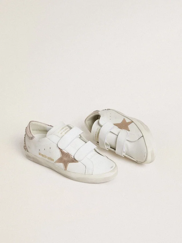 Old School LTD da donna con stella in pelle metallizzata oro rosa e linguetta sul tallone