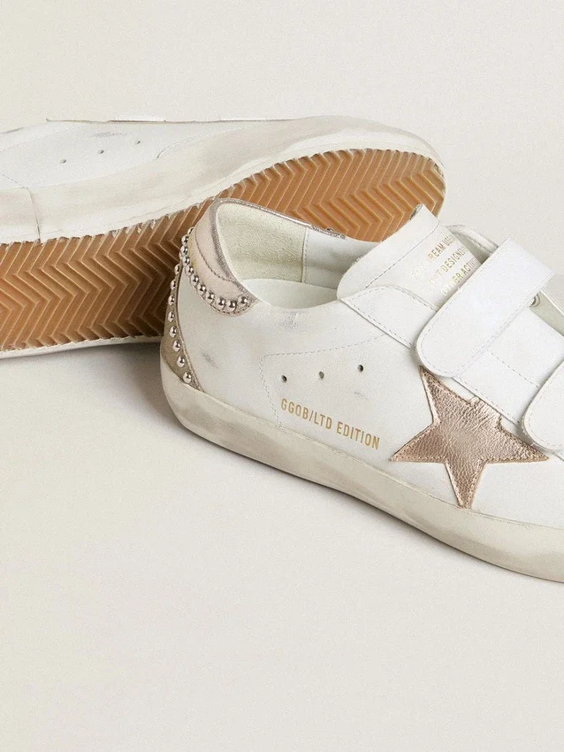 Old School LTD da donna con stella in pelle metallizzata oro rosa e linguetta sul tallone