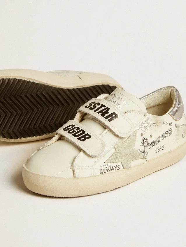 Old School Young con stella in pelle scamosciata e linguetta sul tallone in pelle metallizzata