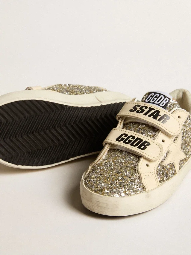 Old School Young in glitter platino con stella in pelle e linguetta sul tallone