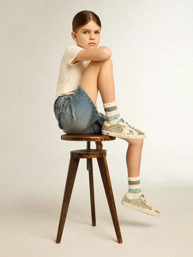 Old School Young in glitter platino con stella in pelle e linguetta sul tallone