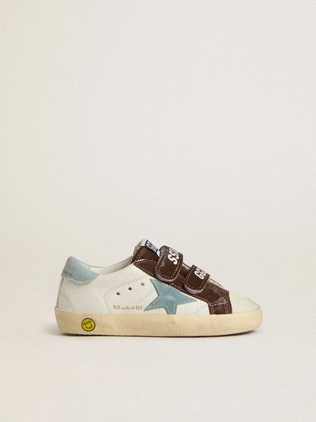 Old School Young in nappa con stella in pelle scamosciata azzurra e inserti in pelle scamosciata marrone