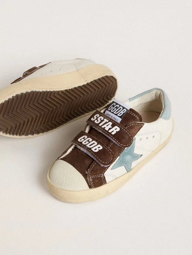 Old School Young in nappa con stella in pelle scamosciata azzurra e inserti in pelle scamosciata marrone