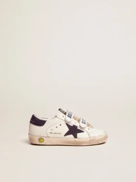 Old School Junior in pelle bianca con stella in pelle scamosciata blu e linguetta sul tallone