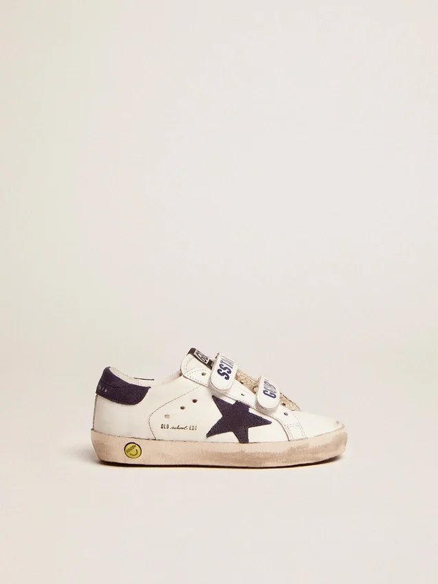 Old School Young in pelle bianca con stella in camoscio blu e linguetta sul tallone