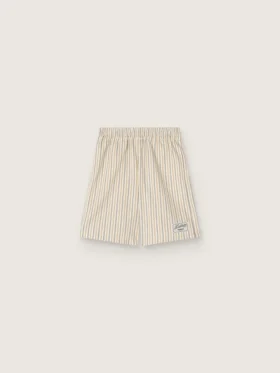 Pantaloncini a righe per bambini nei colori ecru, beige e grigio