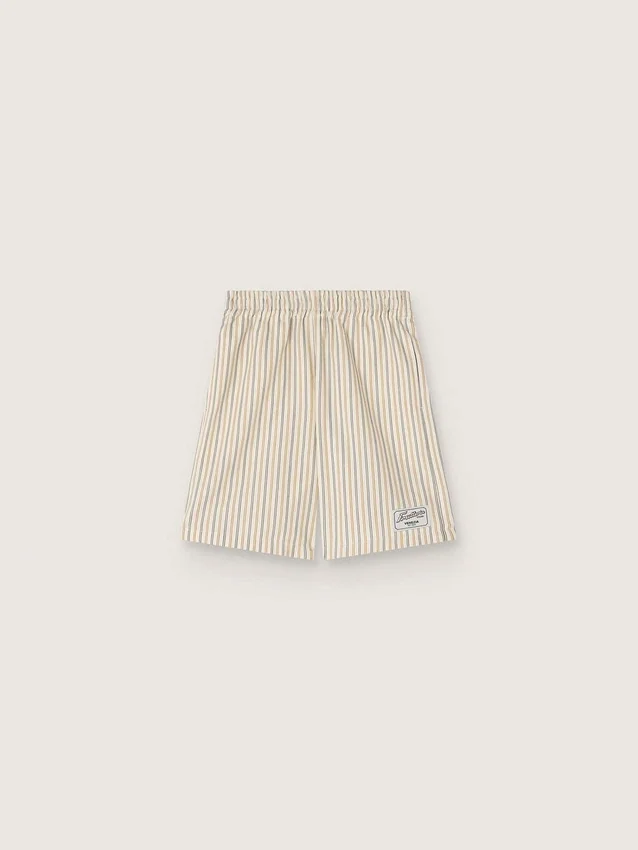 Pantaloncini a righe per bambini nei colori ecru, beige e grigio