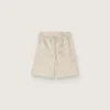 Pantaloncini a righe per bambini nei colori ecru, beige e grigio
