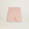 Pantaloncini da bambina in cotone rosa con ricami