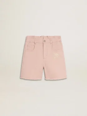 Pantaloncini da bambina in cotone rosa con ricami