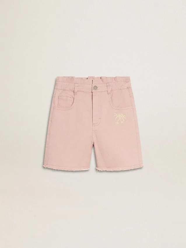 Pantaloncini da bambina in cotone rosa con ricami