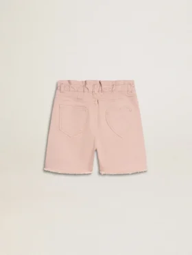 Pantaloncini da bambina in cotone rosa con ricami
