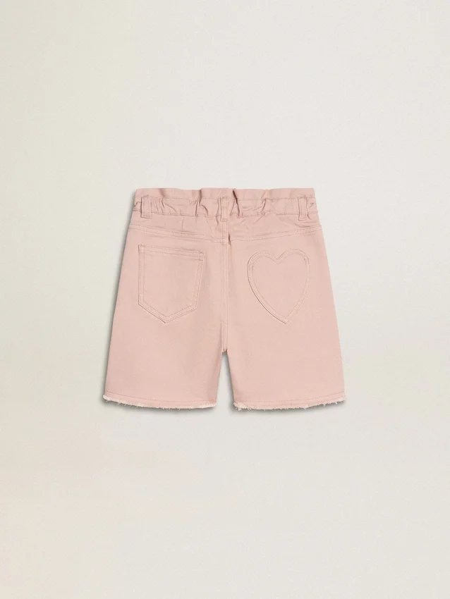 Pantaloncini da bambina in cotone rosa con ricami
