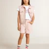 Pantaloncini da bambina in cotone rosa con ricami