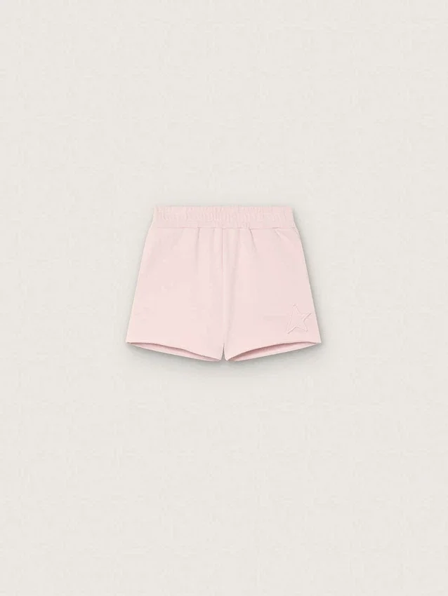 Pantaloncini da bambine “Star” in cotone rosa con toppa e logo