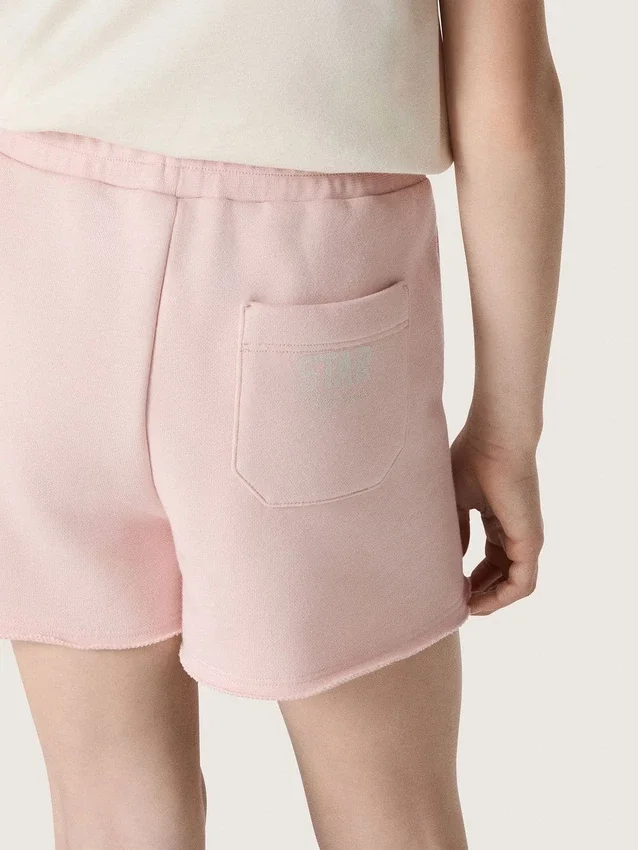Pantaloncini da bambine “Star” in cotone rosa con toppa e logo