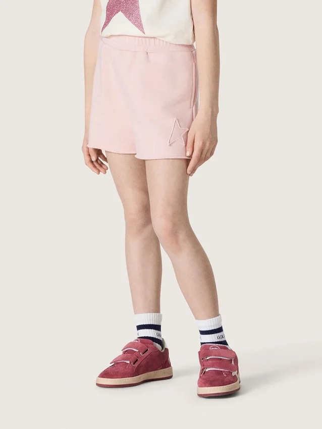 Pantaloncini da bambine “Star” in cotone rosa con toppa e logo