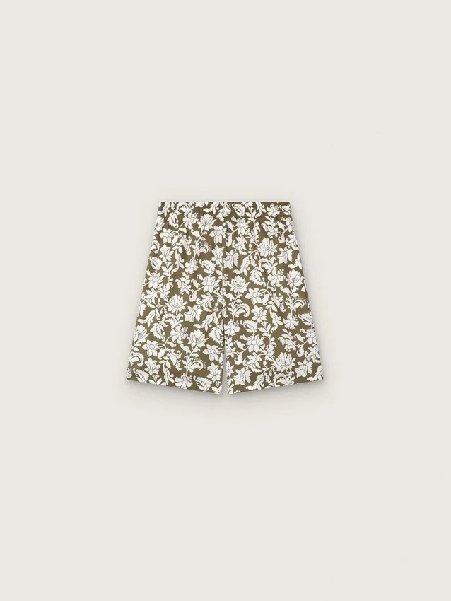 Pantaloncini da bambino Journey in tela di cotone con stampa floreale verde e bianca