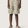 Pantaloncini da bambino Journey in tela di cotone con stampa floreale verde e bianca