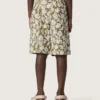 Pantaloncini da bambino Journey in tela di cotone con stampa floreale verde e bianca