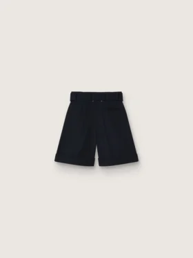 Pantaloncini da donna in gabardina di lana nera con cintura in vita
