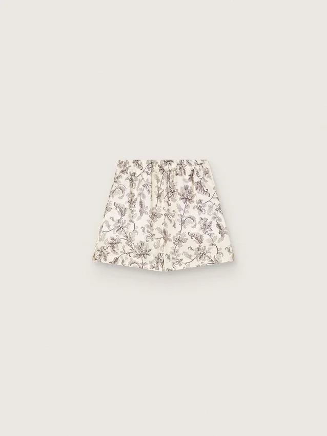Pantaloncini da donna in popeline di cotone bianco e nero con stampa floreale