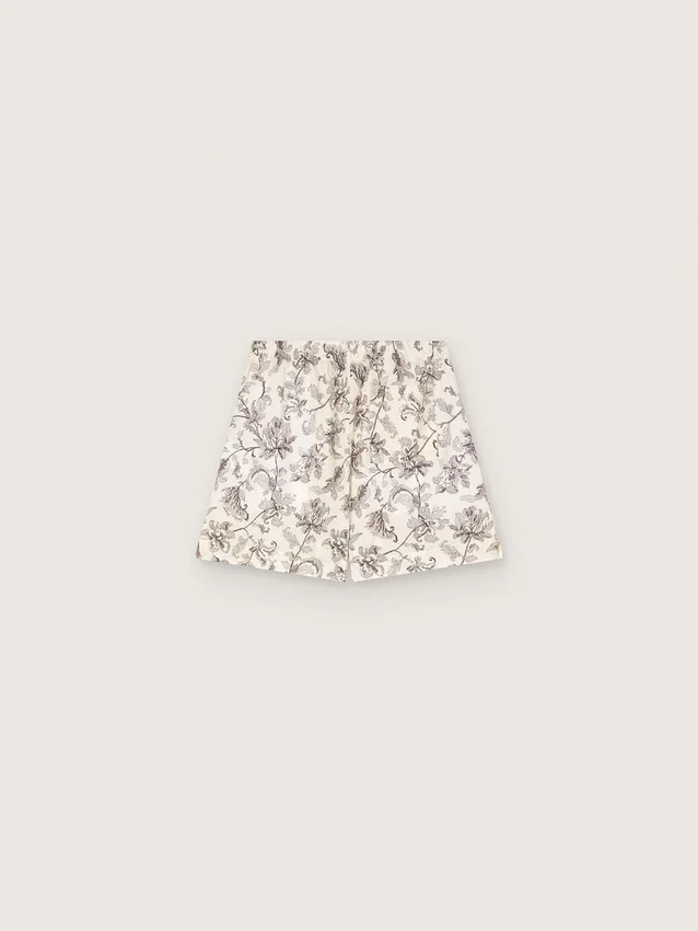 Pantaloncini da donna in popeline di cotone bianco e nero con stampa floreale