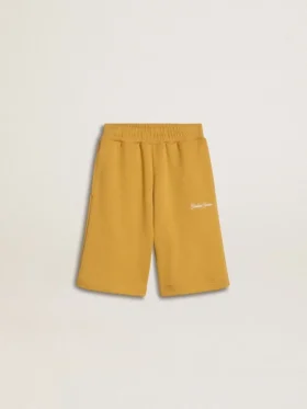 Pantaloncini da jogging per bambini in giallo ocra con ricami