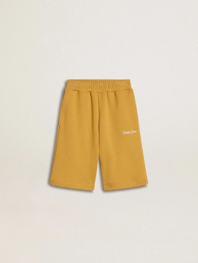 Pantaloncini da jogging per bambini in giallo ocra con ricami